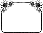 ひまわりの花の飾りの白黒フレーム飾り枠イラスト