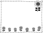 ひまわりの花の白黒点線ステッチフレーム飾り枠イラスト