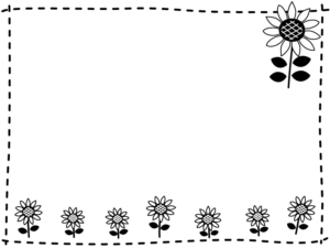ひまわりの花の白黒点線ステッチフレーム飾り枠イラスト