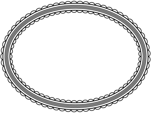 シンプルなレース模様（白黒）の楕円フレーム飾り枠イラスト
