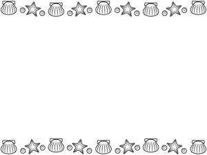 貝やヒトデの白黒上下フレーム飾り枠イラスト02