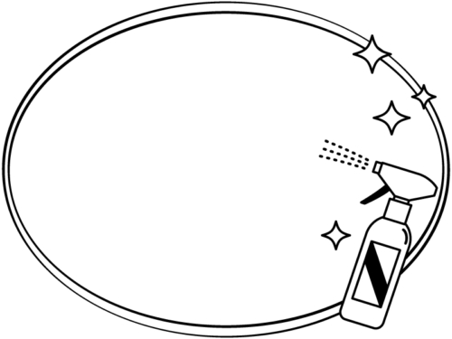 除菌スプレーの白黒楕円フレーム飾り枠イラスト