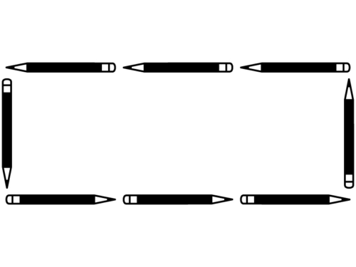 鉛筆の白黒横長囲みフレーム飾り枠イラスト