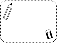 鉛筆と消しゴムの白黒点線フレーム飾り枠イラスト
