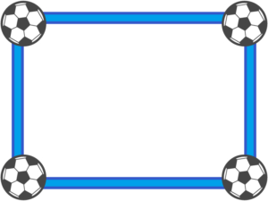 四隅のサッカーボールの青色フレーム飾り枠イラスト