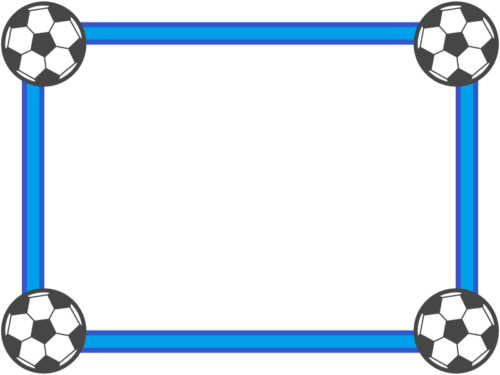 四隅のサッカーボールの青色フレーム飾り枠イラスト