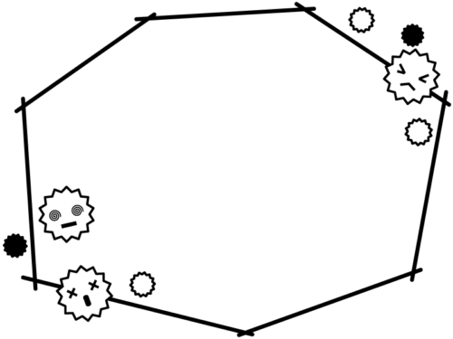 ばい菌と多角形の白黒フレーム飾り枠イラスト
