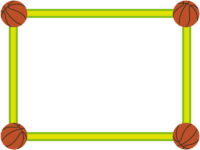 四隅のバスケットボールの黄緑色フレーム飾り枠イラスト