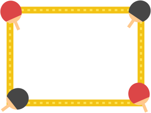 四隅の卓球のラケットの黄色点線フレーム飾り枠イラスト