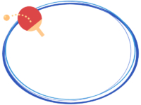 卓球のラケットとボールの青色楕円フレーム飾り枠イラスト