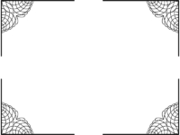 四隅のレース模様（白黒）の四角フレーム飾り枠イラスト