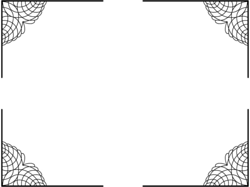 四隅のレース模様（白黒）の四角フレーム飾り枠イラスト