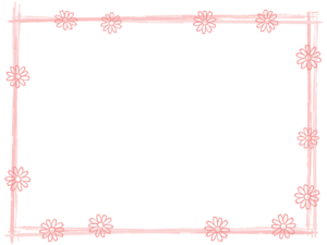 花と筆線のピンク色囲みフレーム飾り枠イラスト