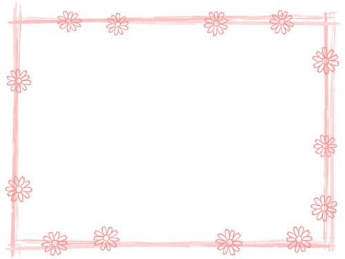 花と筆線のピンク色囲みフレーム飾り枠イラスト