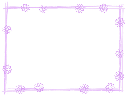花と筆線の薄紫色囲みフレーム飾り枠イラスト