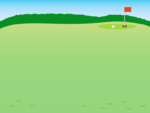 ゴルフ場グリーンと青空の四角フレーム飾り枠イラスト
