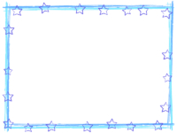 星と筆線の青色囲みフレーム飾り枠イラスト