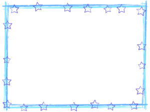 星と筆線の青色囲みフレーム飾り枠イラスト