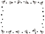 バドミントン・シャトルと星の白黒囲みフレーム飾り枠イラスト