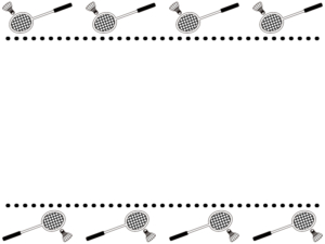 バドミントンと点線の白黒上下フレーム飾り枠イラスト