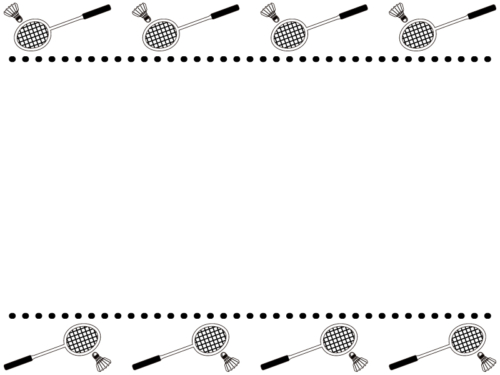 バドミントンと点線の白黒上下フレーム飾り枠イラスト