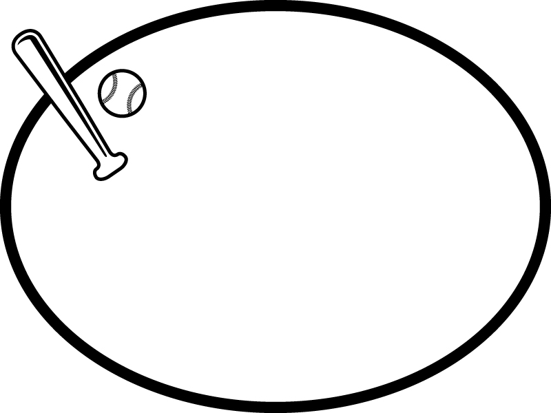 野球 バットとボールの白黒楕円フレーム飾り枠イラスト 無料イラスト かわいいフリー素材集 フレームぽけっと