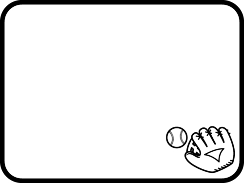 野球・グローブとボールの白黒フレーム飾り枠イラスト