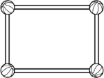 四隅のバスケットボールの白黒二重線フレーム飾り枠イラスト