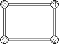 四隅のバスケットボールの白黒二重線フレーム飾り枠イラスト