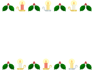 クリスマス・キャンドルと柊の上下フレーム飾り枠イラスト