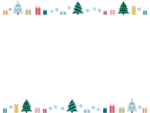 クリスマスツリーとプレゼントと雪の上下フレーム飾り枠イラスト