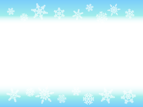 雪の結晶の水色グラデーション上下フレーム飾り枠イラスト
