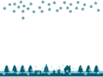 冬の森と家と雪の紺色上下フレーム飾り枠イラスト