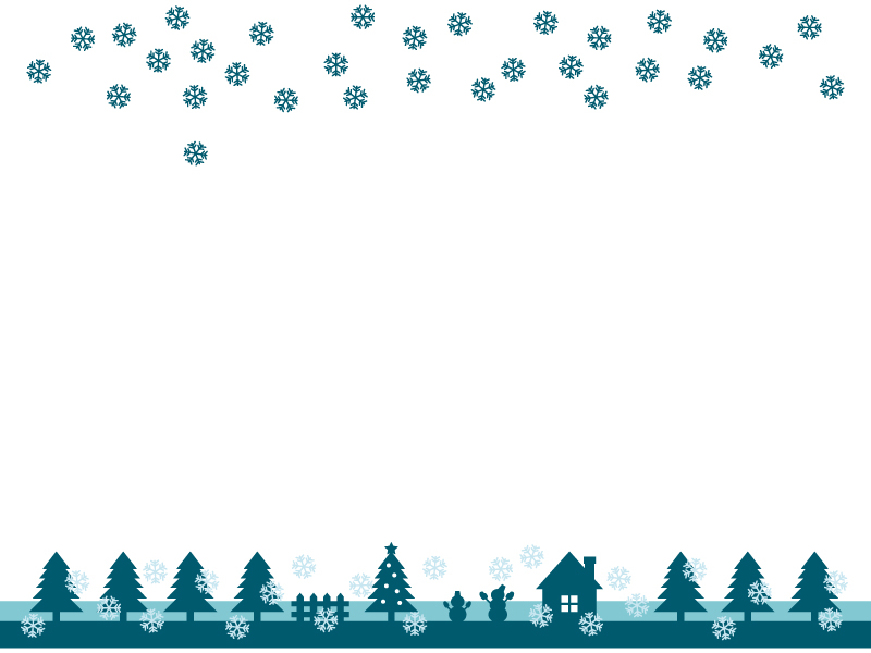 冬の森と家と雪の紺色上下フレーム飾り枠イラスト 無料イラスト かわいいフリー素材集 フレームぽけっと