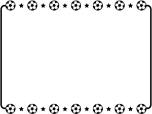 上下サッカーボールと星の白黒フレーム飾り枠イラスト