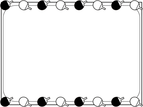 上下の卓球のラケットの白黒四角フレーム飾り枠イラスト