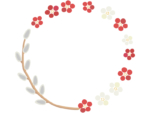 ネコヤナギと梅の花のリース風フレーム飾り枠イラスト
