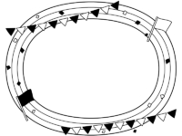運動会・旗と陸上トラックの白黒フレーム飾り枠イラスト