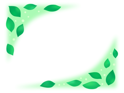 葉っぱのふんわり緑色の2隅フレーム飾り枠イラスト