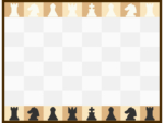 チェスボードと駒（ピース）の四角フレーム飾り枠イラスト