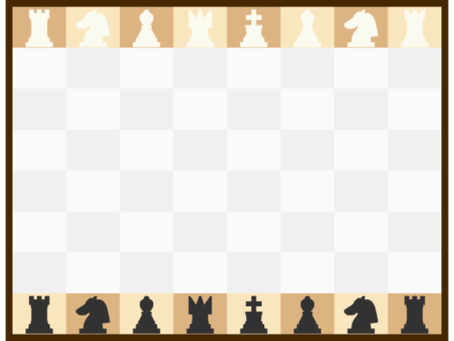 チェスボードと駒（ピース）の四角フレーム飾り枠イラスト