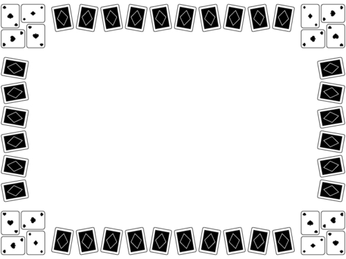 トランプカードとエースの白黒囲みフレーム飾り枠イラスト