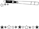 星とロケットの白黒上下フレーム飾り枠イラスト02