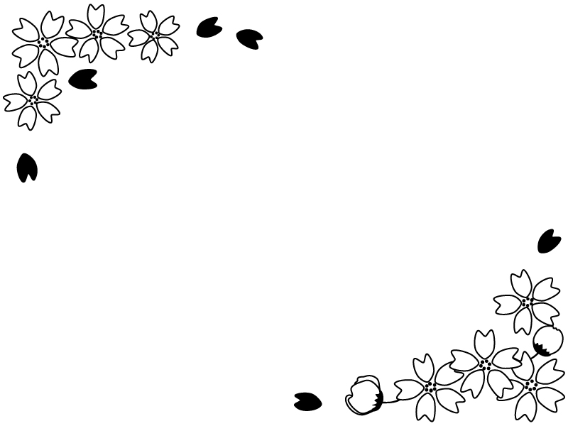 桜の花の二隅の白黒フレーム飾り枠イラスト 無料イラスト かわいいフリー素材集 フレームぽけっと