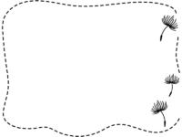 タンポポの綿毛の白黒点線手書き風フレーム飾り枠イラスト