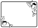 落ち葉とドングリの白黒四角フレーム飾り枠イラスト