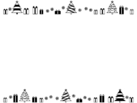 クリスマスツリーとプレゼントの白黒上下フレーム飾り枠イラスト