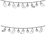 クリスマス・靴下とオーナメントの白黒上下フレーム飾り枠イラスト