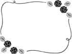 2隅のバラ（薔薇）の白黒手書き風フレーム飾り枠イラスト