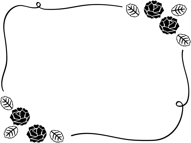2隅のバラ 薔薇 の白黒手書き風フレーム飾り枠イラスト 無料イラスト かわいいフリー素材集 フレームぽけっと
